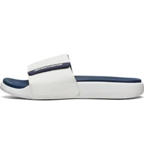 Zapatillas de casa de talón plano con velcro para exteriores, blancas y azules